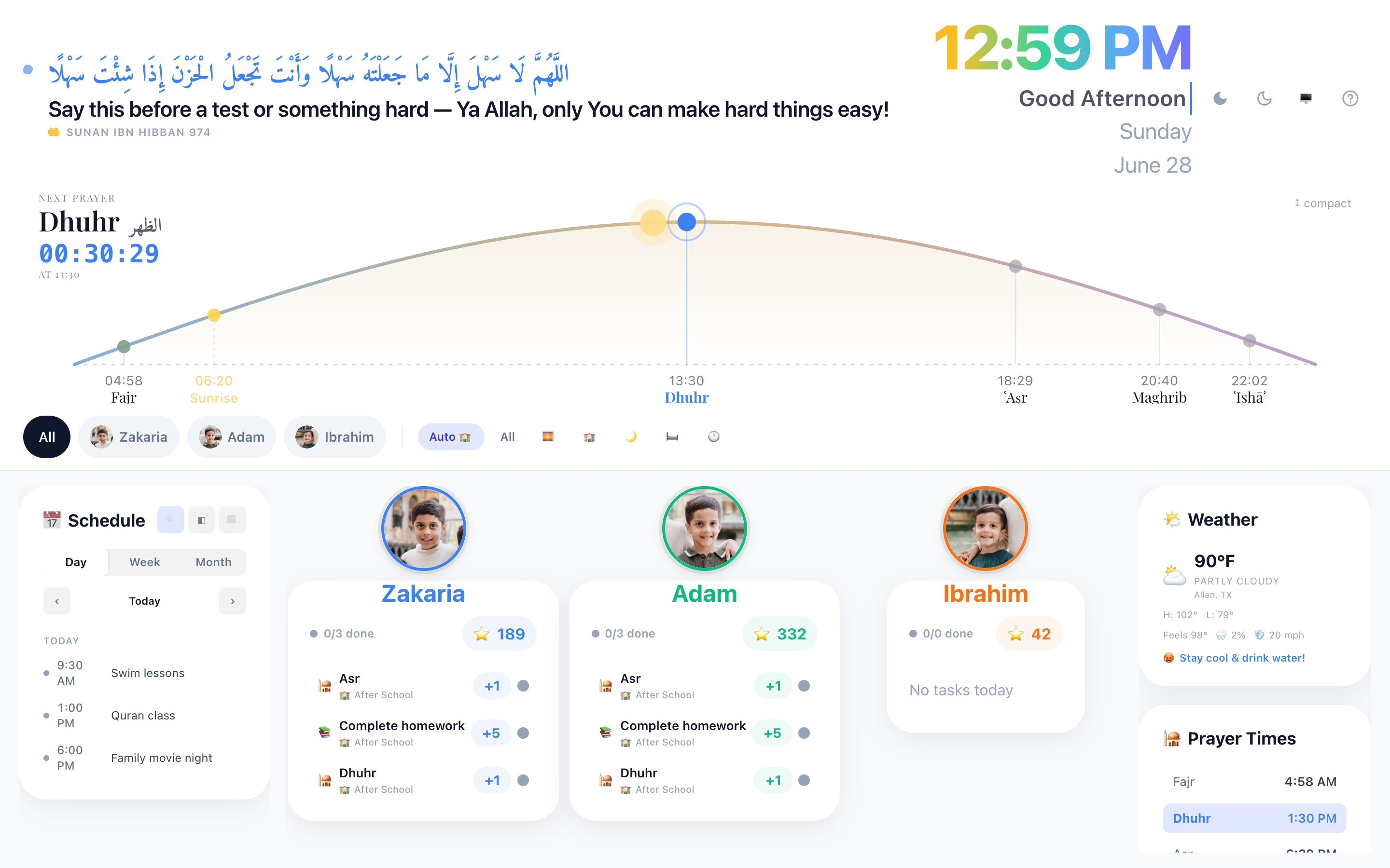 AdabStars family dashboard on a wall display